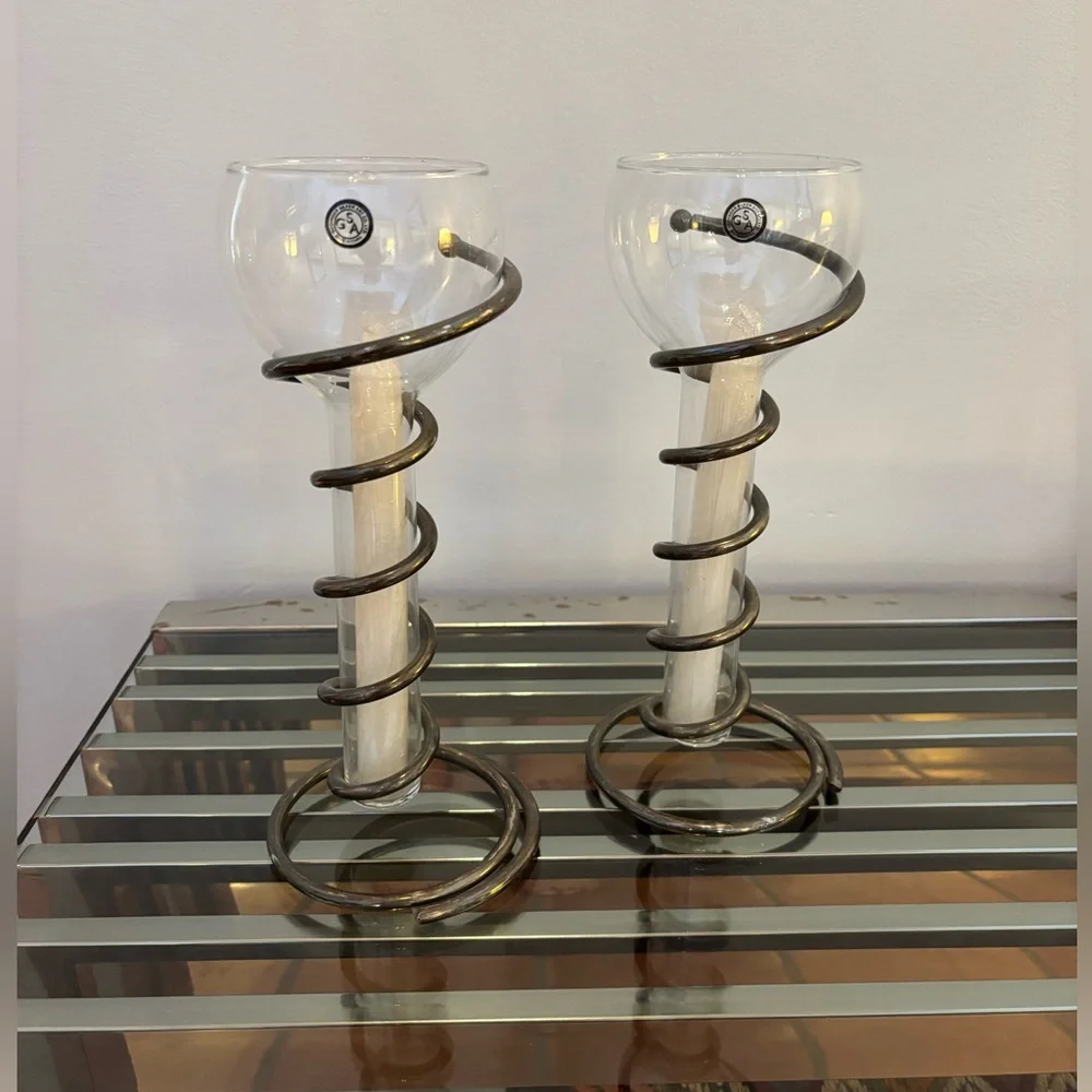 Godinger Silver Spiral Glass Candlesticks